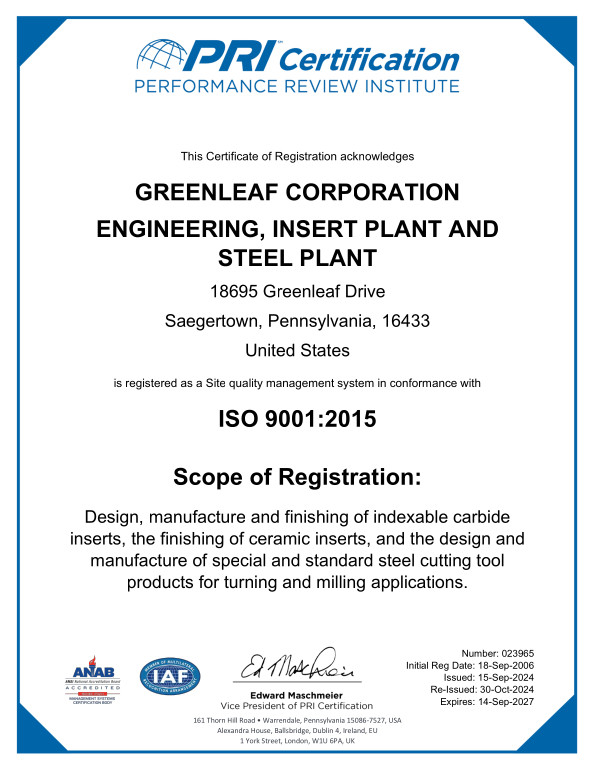 Greenleaf Corporation ISO 9001 Certificate