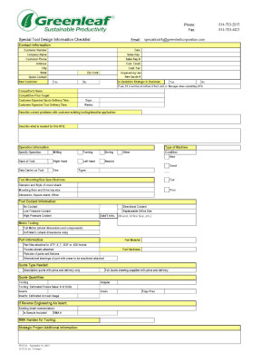 Special Tool Design Information Checklist