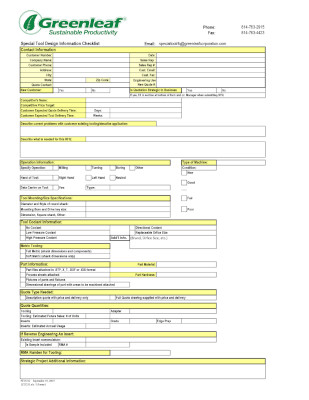Special Tool Design Information Checklist
